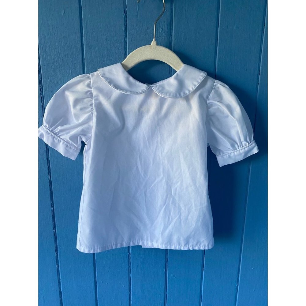 Vintage Peter Pan Collar Shirt Top Piped Puff Sleeves made in Hong Kong 2Y